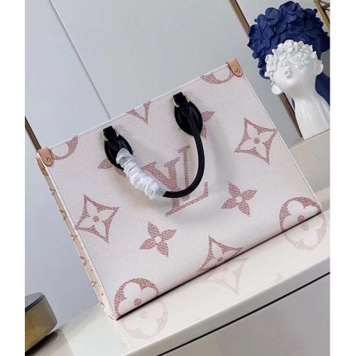 Louis Vuitton Unisex OnTheGo MM Tote Monogram Dune Coated Canvas Cowhide Leather M46912