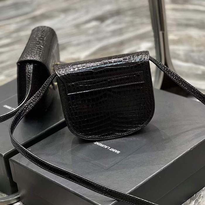 Saint Laurent YSL Women Kaia Small Satchel Shiny Crocodile-Embossed Leather