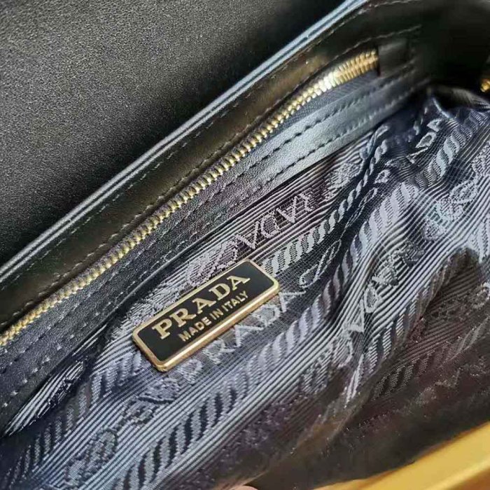 Prada Women Saffiano Leather Prada Embleme Bag-Black