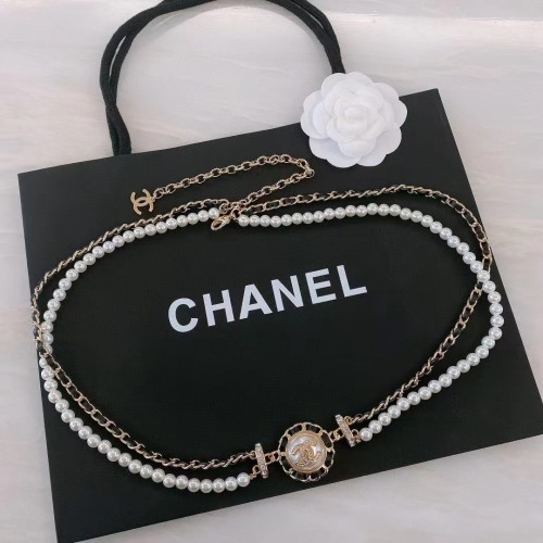 Chanel Women CC Chain Belt Calfskin Glass Pearls Black Pearly White Crystal Gold-Tone Metal Strass