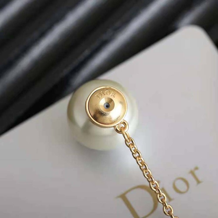 Dior Women Tribales Earrings Gold-Finish Metal and White Resin Pearls