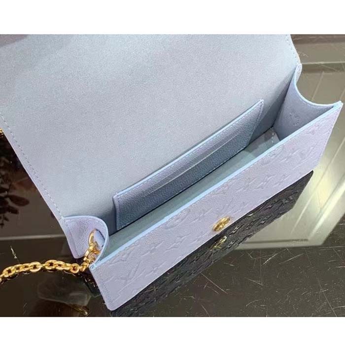 Louis Vuitton LV Women Wallet On Chain Lily Blue Hour Monogram Empreinte Embossed Supple Grained Cowhide Leather