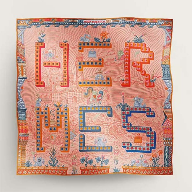 Hermes Women Super Silk Quest Detail Scarf 45 Orange Twill