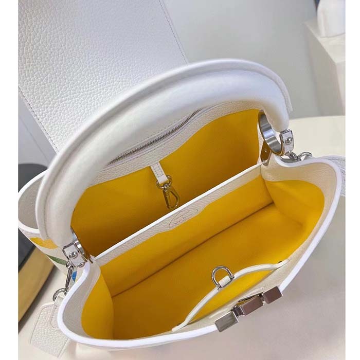 Louis Vuitton Women LV x YK Capucines BB White Taurillon Bull Calf Leather 3D Painted Dots