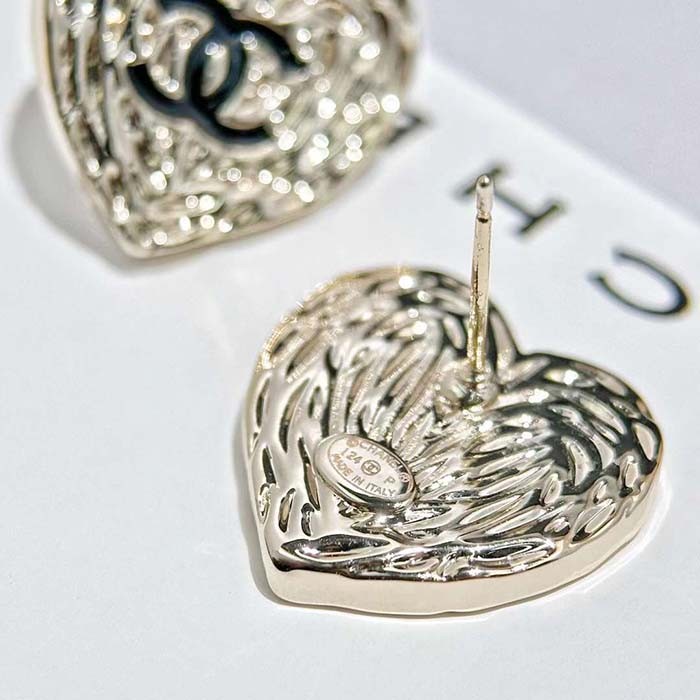 Chanel Women CC Pendant Earrings Black Metal Strass Gold Crystal