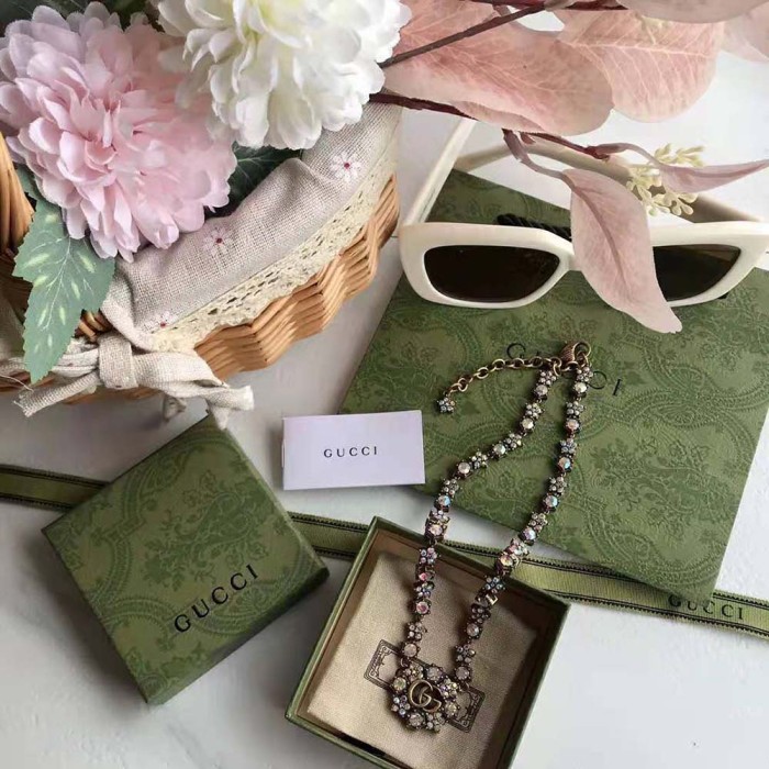 Gucci Women Double G Crystal Flowers Necklace