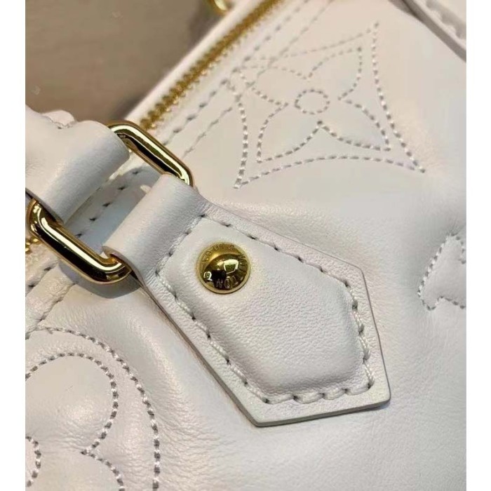 Louis Vuitton LV Women Papillon BB Handbag White Quilted Embroidered Smooth Calf