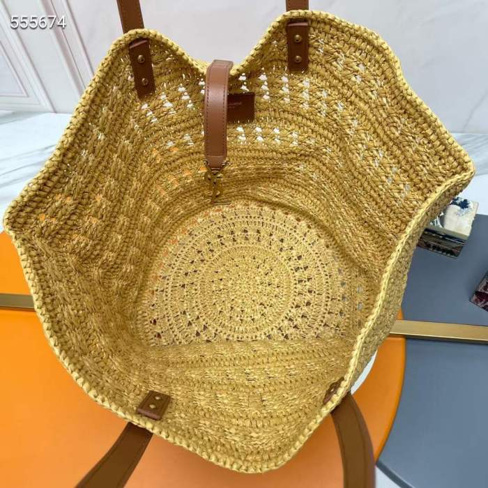 Saint Laurent YSL Women Panier Medium Bag Raffia Sandy