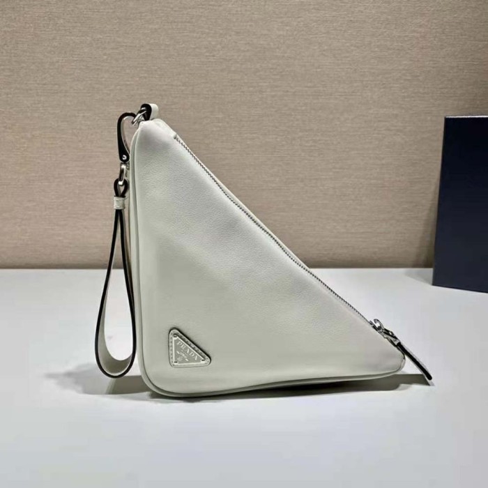 Prada Women Leather Triangle Leather Pouch-White