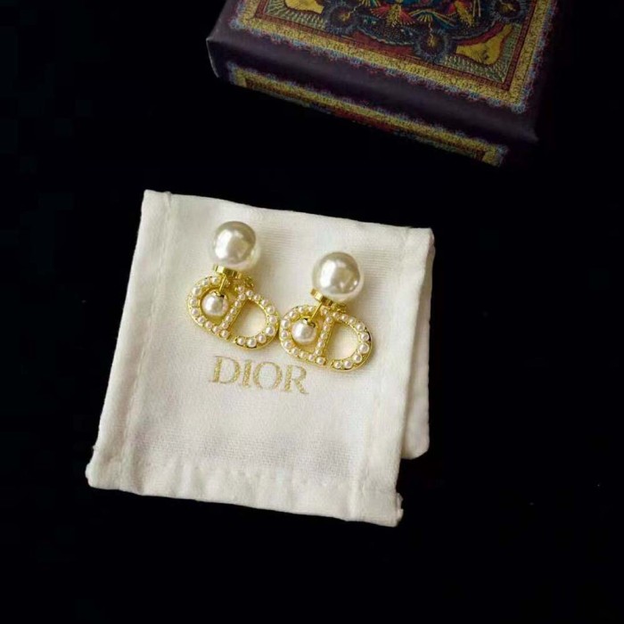 Dior Women Tribales Earrings Gold-Finish Metal and White Resin Pearls