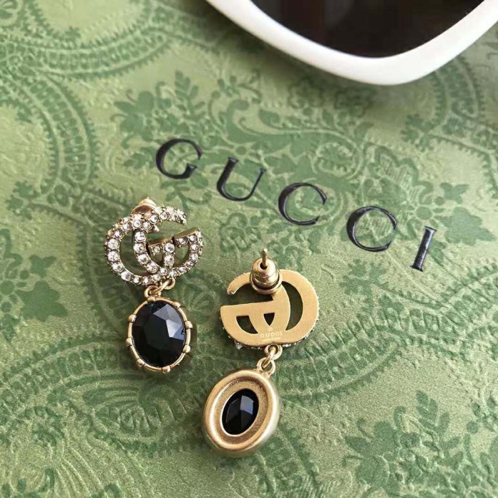 Gucci Women Double G Earrings with Black Crystals