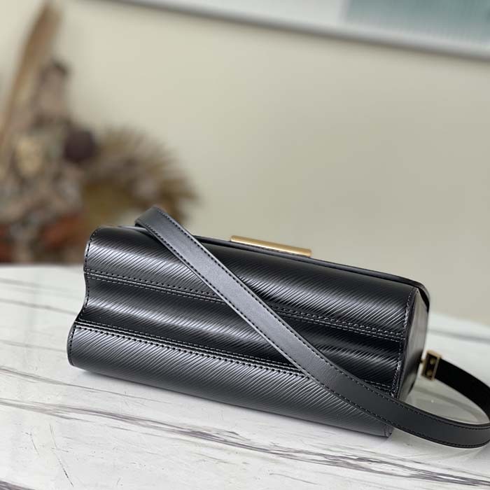 Louis Vuitton LV Women Twist MM Handbag Black Epi Grained Leather Monogram Flower