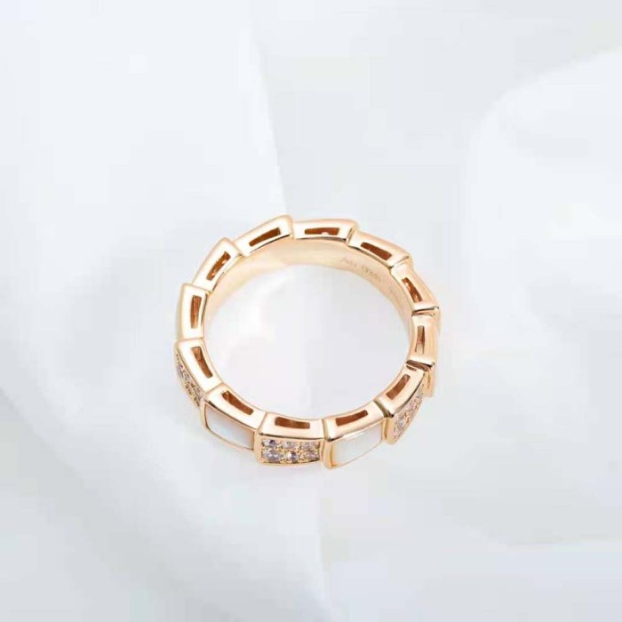 Bvlgari Women Serpenti Viper Band Ring in 18 KT Rose Gold-White