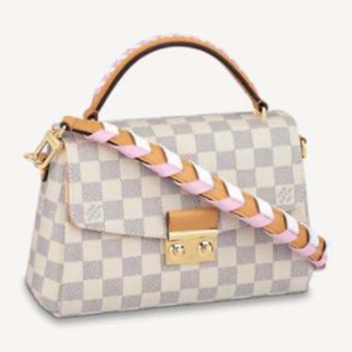Louis Vuitton LV Women Croisette Hand Bag Pink Damier Azur Coated Canvas