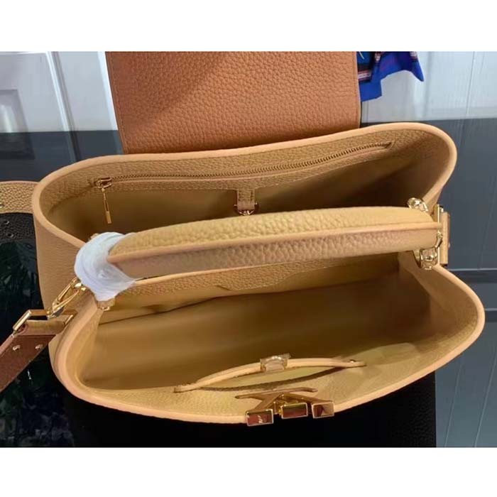 Louis Vuitton LV Women Capucines MM Handbag Arizona Brown Cognac Taurillon Leather