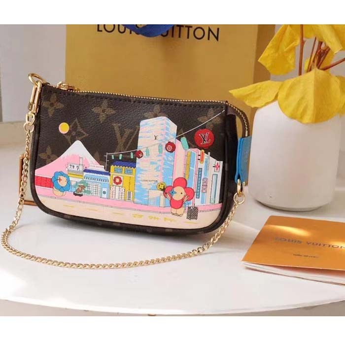 Louis Vuitton LV Women Mini Pochette Accessoires Blue Monogram Coated Canvas