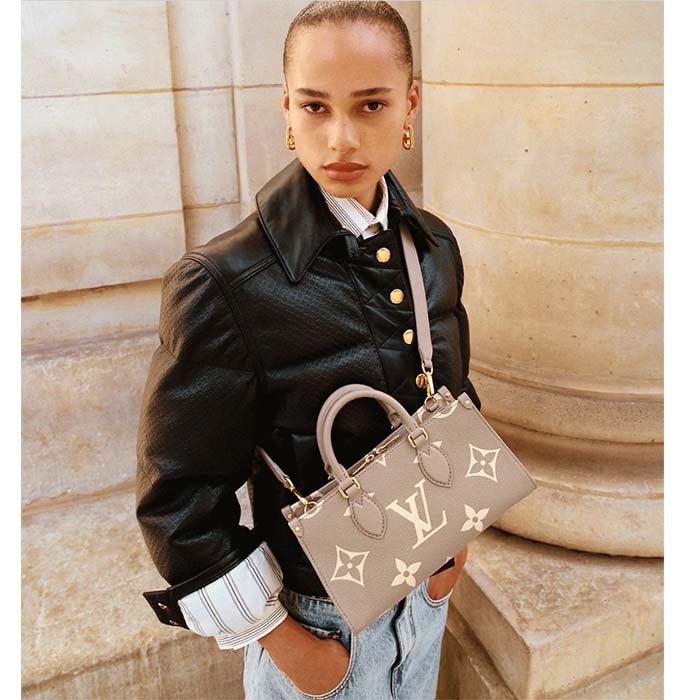 Louis Vuitton LV Women OnTheGo East West Dove Cream Embossed Grained Cowhide Leather