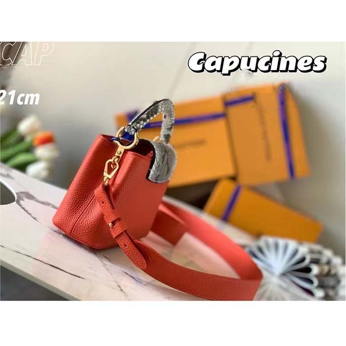 Louis Vuitton LV Women Capucines Mini Handbag Orange Taurillon Leather Python Skin