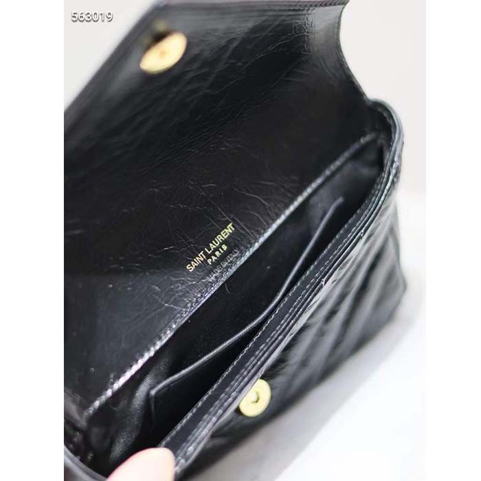 Saint Laurent YSL Women College Mini Chain Bag Black Shiny Crackled Leather