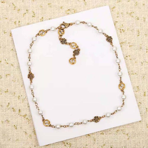 Gucci Women Interlocking G Flower Pearl Necklace