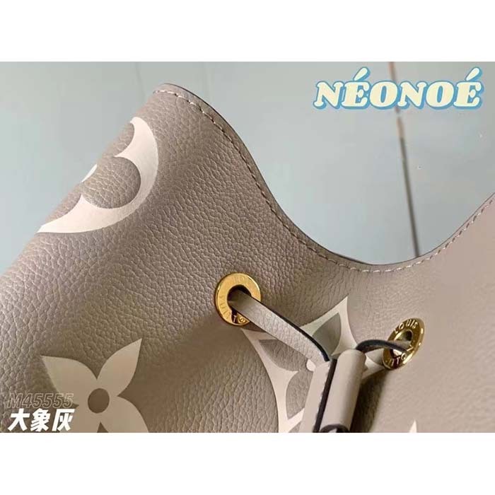 Louis Vuitton LV Women NéoNoé MM Bucket Bag Tourterelle Gray Cream Embossed Grained Cowhide Leather