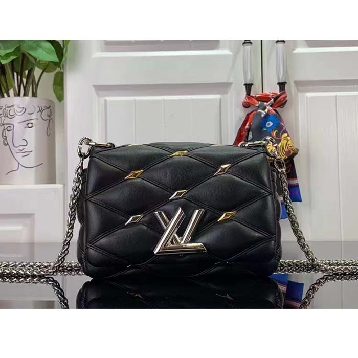 Louis Vuitton LV Women Pico GO-14 Black Lambskin Cowhide Leather Twist Lock M24246