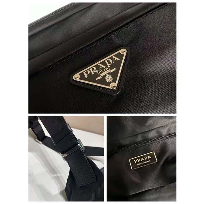 Prada Unisex Re-Nylon Saffiano Leather Shoulder Bag Black Fabric Flap