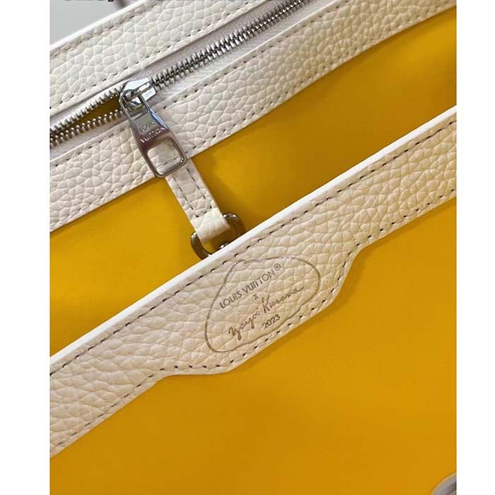 Louis Vuitton Women LV x YK Capucines BB White Taurillon Bull Calf Leather 3D Painted Dots