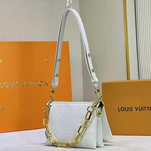 Louis Vuitton LV Women Coussin PM Cream Monogram-Embossed Puffy Lambskin Calfskin