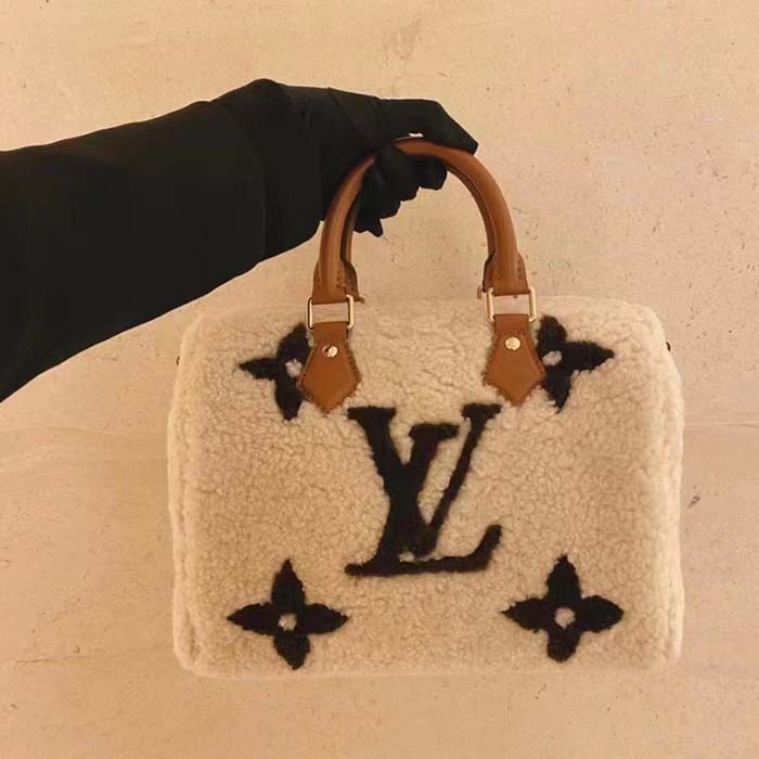 Louis Vuitton LV Women SKI Speedy Bandoulière 25 Cream/Brown Shearling Cowhide-Leather