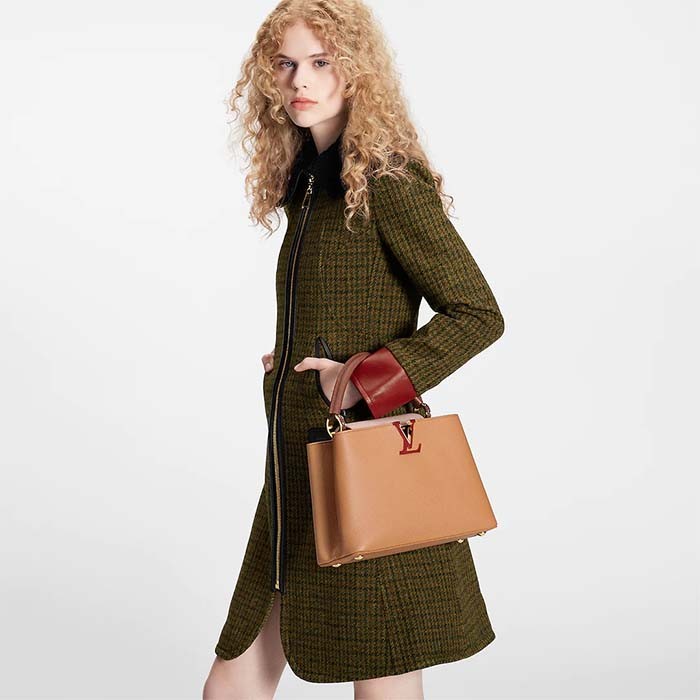 Louis Vuitton LV Women Capucines MM Handbag Beige Brown Taurillon Leather