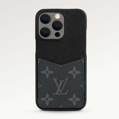 Louis Vuitton LV Unisex Apple IPhone Bumper Black Monogram Coated Canvas Calf Leather