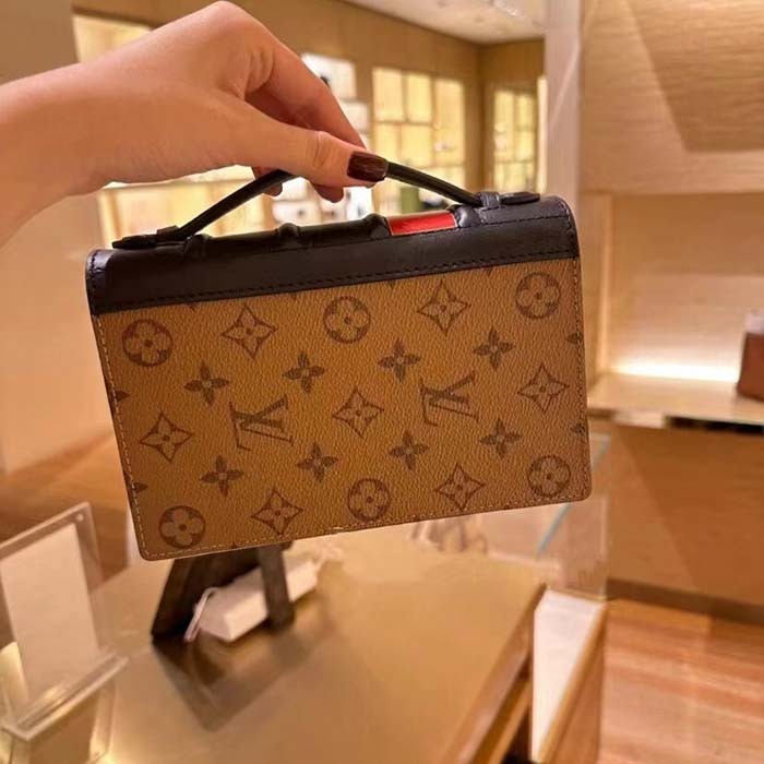 Louis Vuitton LV Women Book Chain Wallet Brown Monogram Reverse Coated Canvas Cowhide
