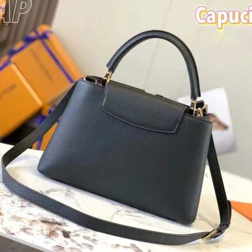 Louis Vuitton LV Women Capucines BB Handbag Black Taurillon Cowhide Leather Gold-Color Hardware