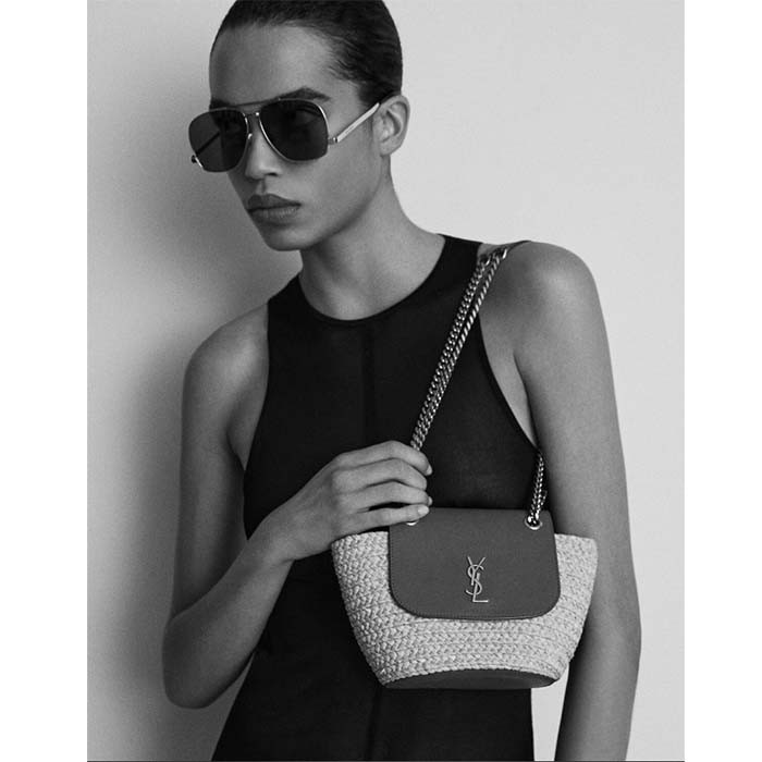 Saint Laurent YSL Women Mini Manon Raffia Aged Vegetable-Tanned Leather