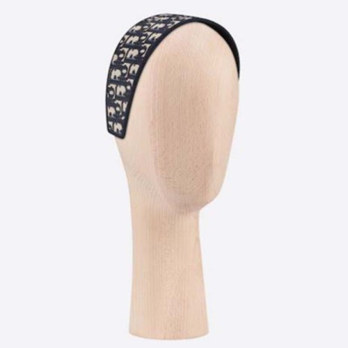 Dior Women D-Oblique Headband Navy Blue Cotton