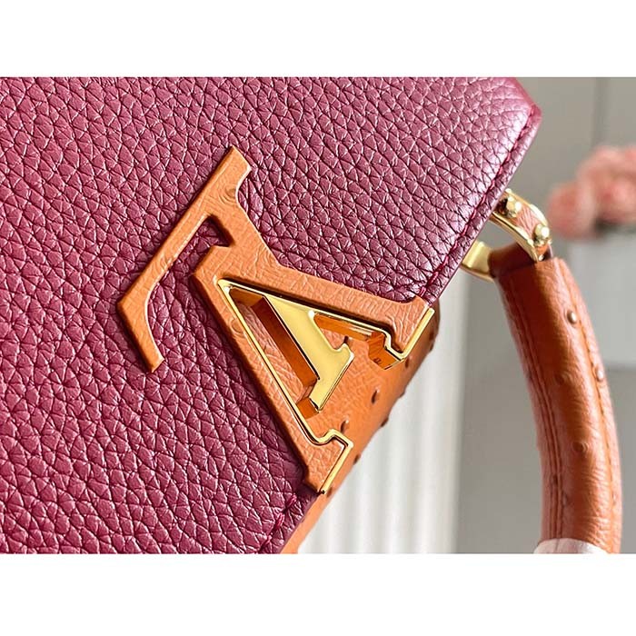 Louis Vuitton LV Women Capucines Mini Handbag Red Taurillon Ostrich Leather