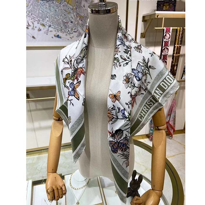 Dior Women CD Toile De Jouy Mexico 90 Square Scarf Green Silk Twill