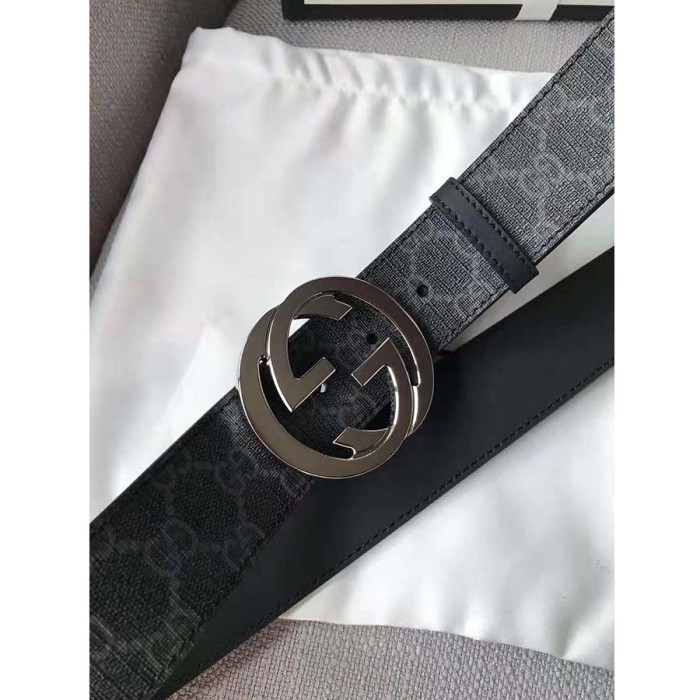 Gucci Unisex GG Supreme Belt with G Buckle in Black/Grey GG Supreme Canvas