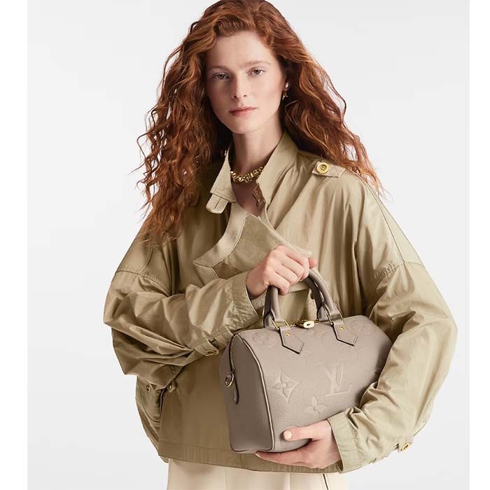 Louis Vuitton Women Speedy Bandoulière 25 Handbag Tourterelle Embossed Grained Cowhide Leather