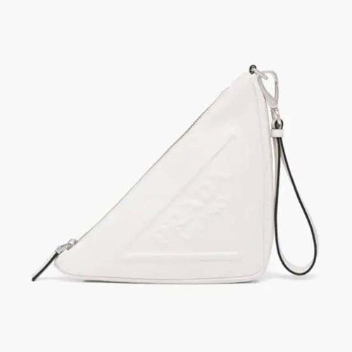 Prada Women Leather Triangle Leather Pouch-White