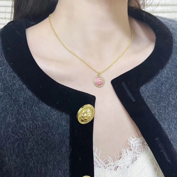 Dior Women Petit CD Necklace Pink-Finish Metal White Crystals