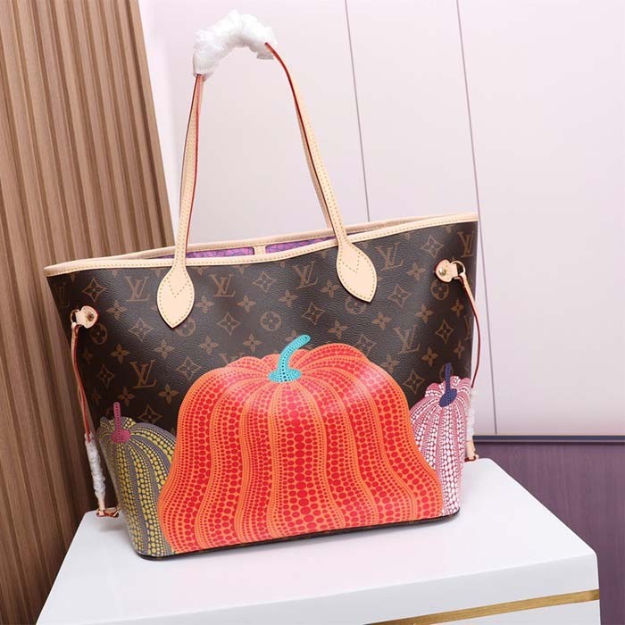 Louis Vuitton Unisex LV x YK Neverfull MM Monogram Coated Canvas Pumpkin Print