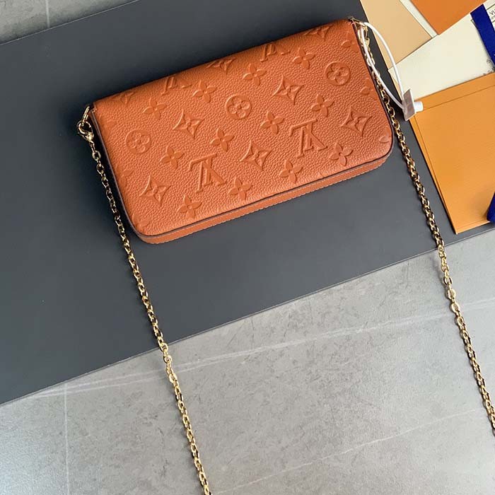 Louis Vuitton LV Women Félicie Pochette Brown Monogram Empreinte Embossed Supple Grained Cowhide
