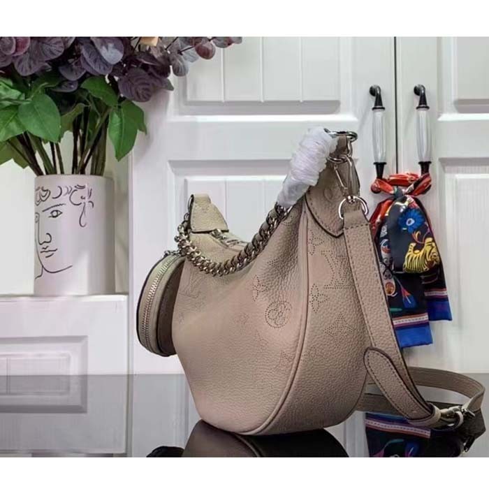 Louis Vuitton Women LV Baia PM Galet Gray Perforated Mahina Calfskin Round Coin Purse