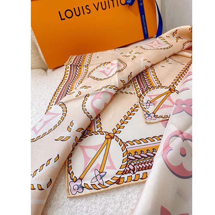 Louis Vuitton LV Women Braided Monogram Printed Scarf Beige Silk Monogram Pattern