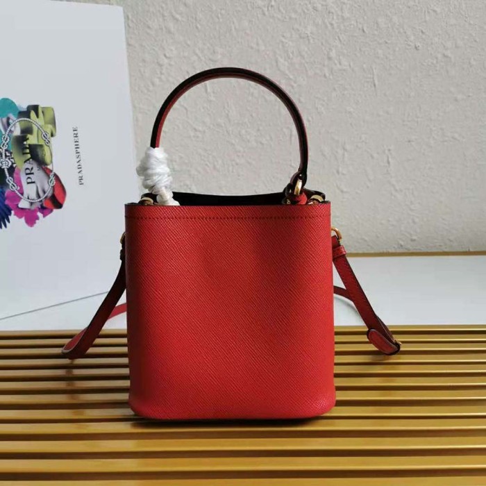 Prada Women Small Saffiano Leather Prada Panier Bag-Red