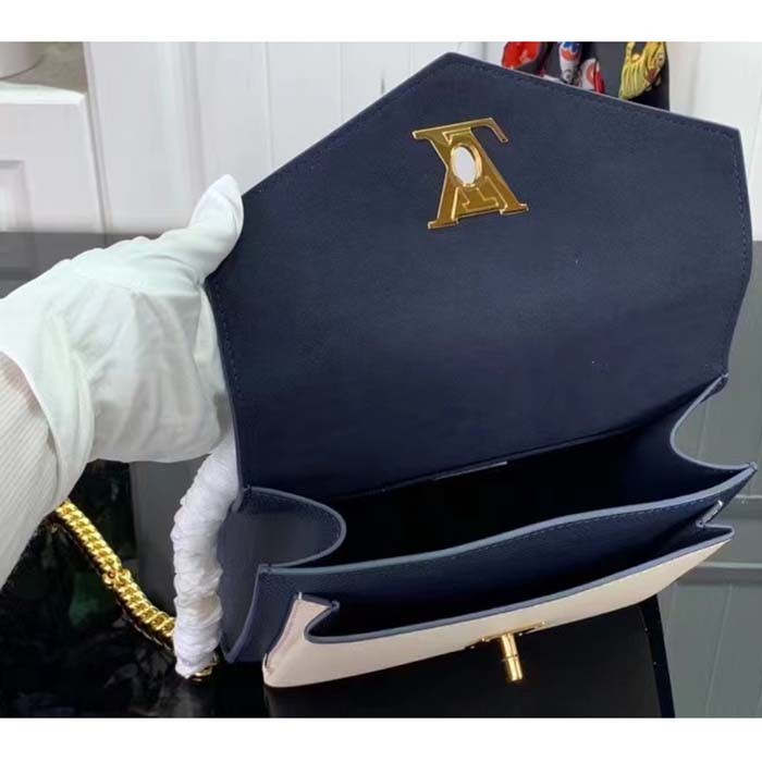 Louis Vuitton LV Women Mylockme Chain Bag Navy Blue Grained Calf Leather