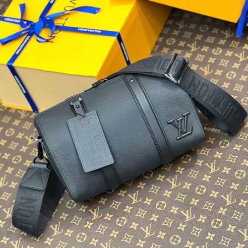 Louis Vuitton Unisex City Keepall Bag Black Aerogram Grained Calf Leather Cowhide M59255