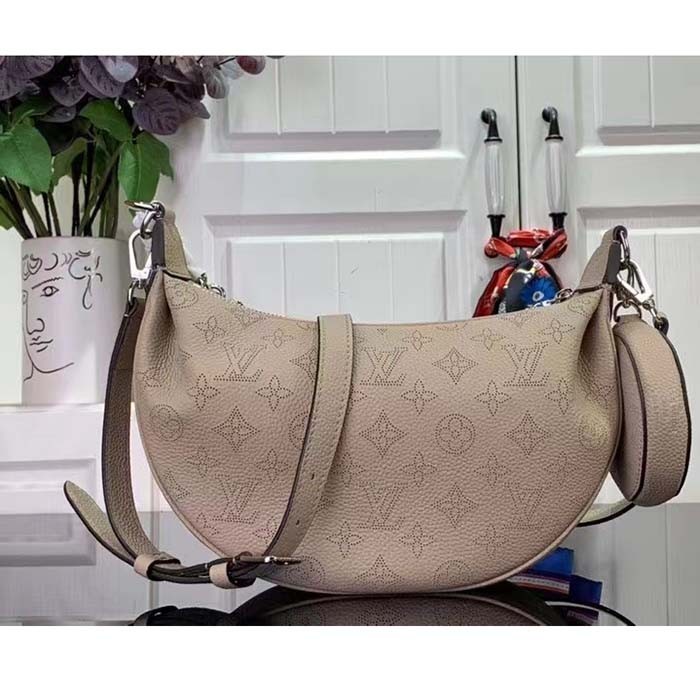 Louis Vuitton Women LV Baia PM Galet Gray Perforated Mahina Calfskin Round Coin Purse
